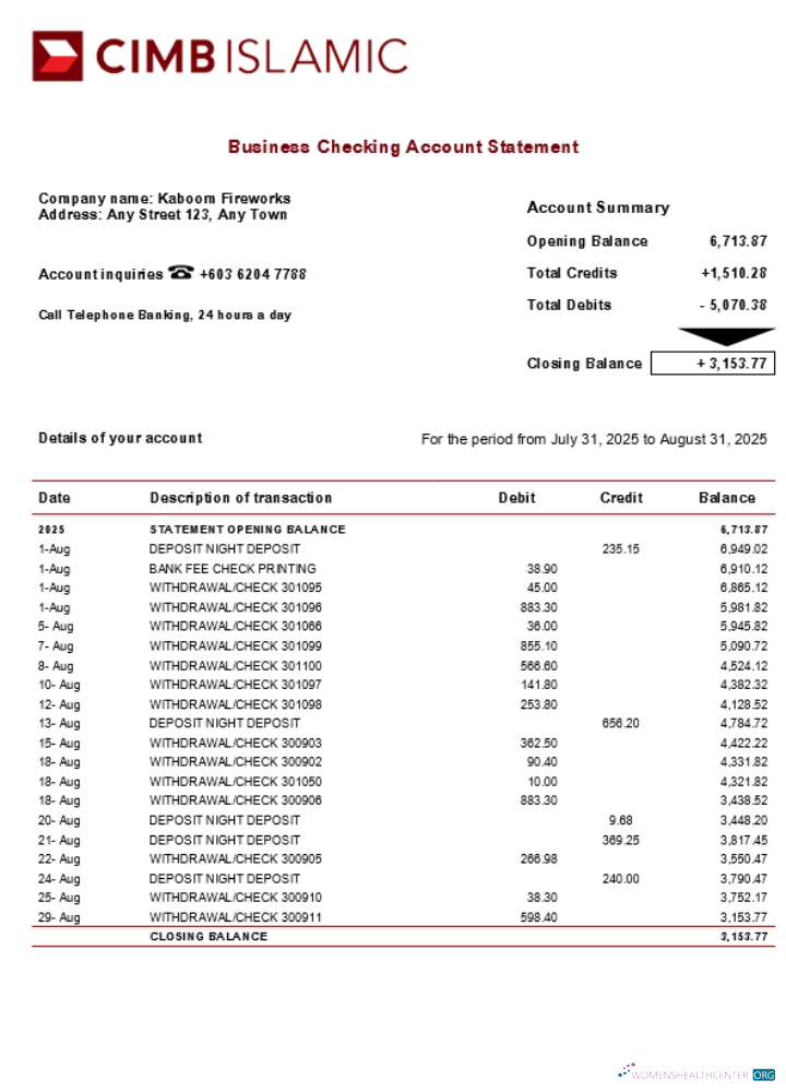 Download CIMB Islamic company checking account statement Word and PDF template (1) Photoshop template